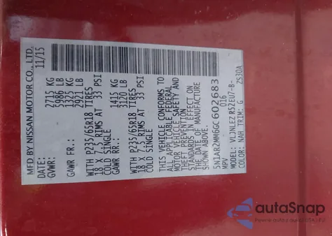 2016 Nissan Pathfinder Platinum/S/Sl/Sv from USA, damaged, VIN 5N1AR2MM6GC602683